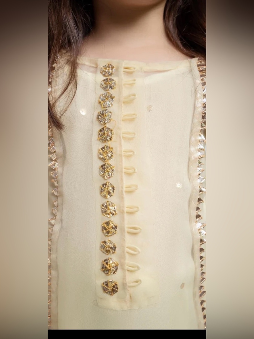 Hem Cream Embroidered Formal Girls Dress with Sheer Dupatta - Picture 7 of 14